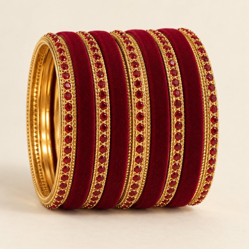 Maroon Velvet Bridal Bangles