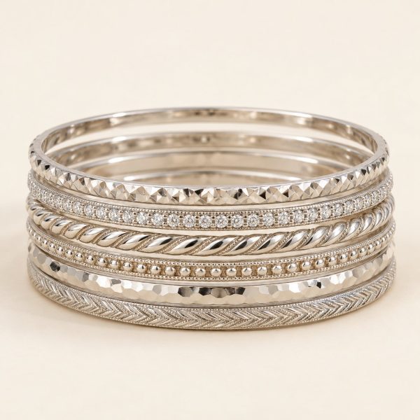 Silver Tone Textured Bangles (Set of 6)