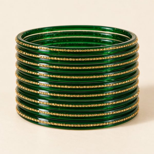 Bottle Green Glass Bangles (Set of 24)
