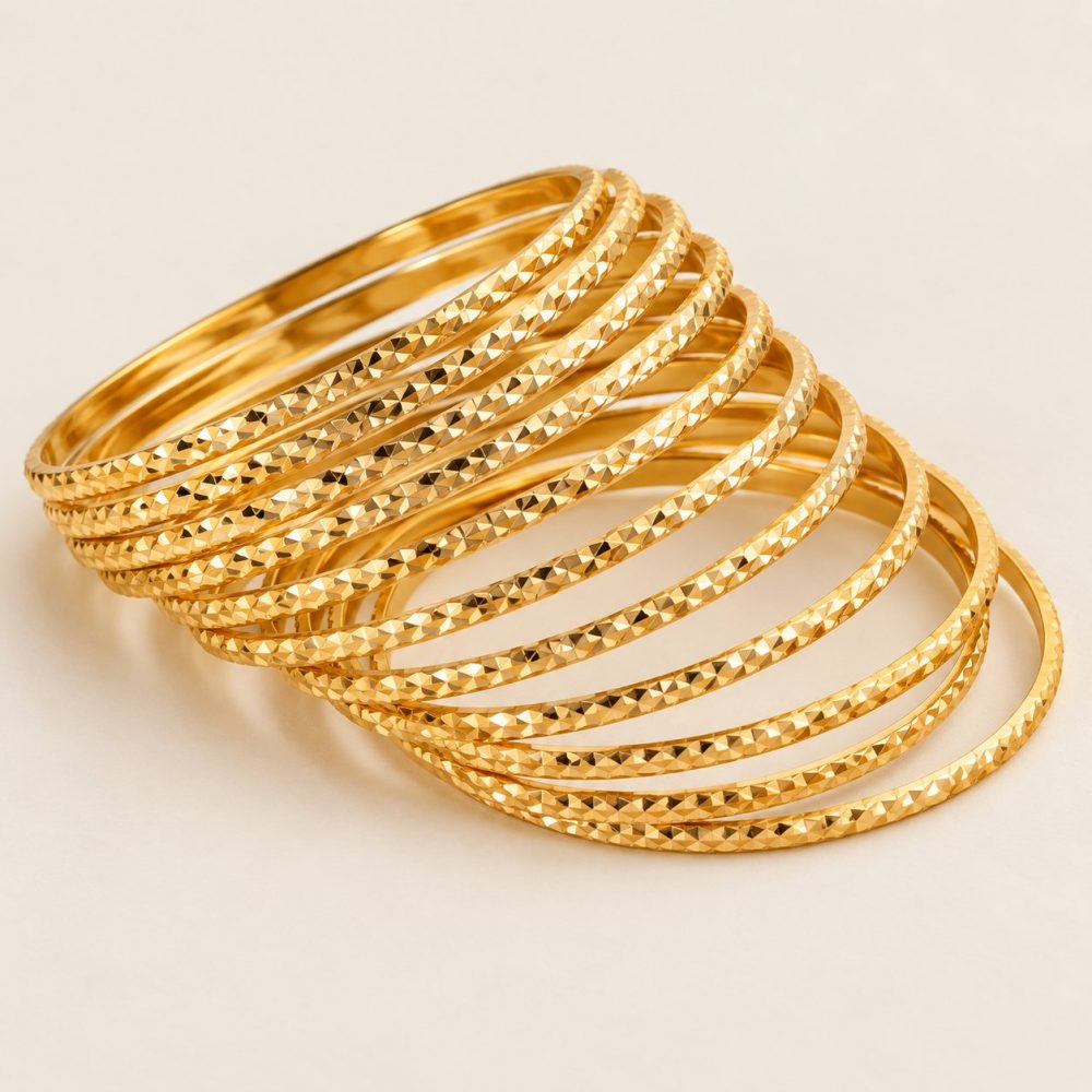 Diamond-Cut Gold Plated Bangles (Set of 12)